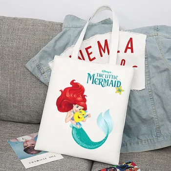 Пазарска чанта Disney The Little Mermaid, сгъваема Множество Тъканта, чанта за пазаруване, чанта Harajuku, Студентски Холщовая чанта-тоут, подарък 0