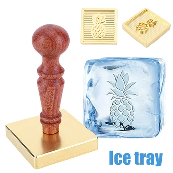 Печат за лед Подпечатан с ананасовой печат, латунная корона, дървена дръжка, изработен по поръчка на печата за лед за приготвянето на коктейли и кубчета лед за уиски