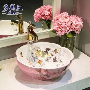 Плот във формата на цвете, ръчно изработени в европейски стил, керамичен умивалник за баня, за мивка за баня