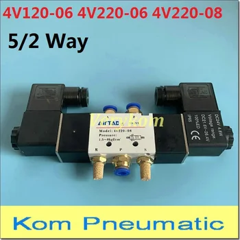 Пневматичен 5-ходова Двоен Електромагнитен клапан 4V220-08 4V120-06 5-port 2-позиционен 12V DC, 24V AC 110V 220v С двойна глава 24VDC 4V220-08B 5/2