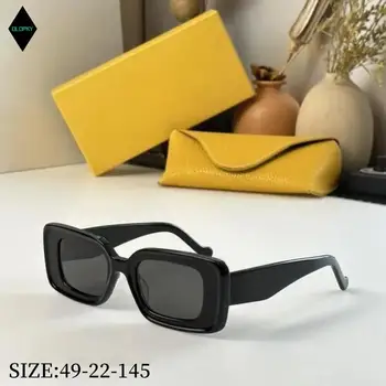 Популярният луксозната марка Дизайнерски модерни дамски слънчеви очила в ретро-малка квадратна рамка, черни правоъгълни мъжки слънчеви очила Унисекс
