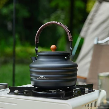 Преносим походный кана обем 1,4 л с дръжка, преносим метален чайник с свистком за пътуване, готвене в къмпинга.