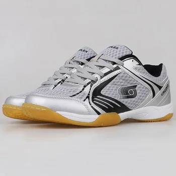 Професионални обувки за тенис За двойки, бяло и сиво Обувки за бадминтон, Мъже Носен спортни обувки, Дамски Дишаща тенис обувки