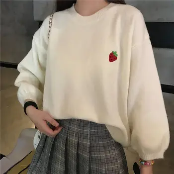 Пуловер с ярки цветове с бродерия 2021, Дамски нови дрехи, Без Зимни Есенен пуловер, пуловери, Дамски градинска облекло в корейски стил 0