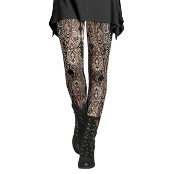 Разтеглив, Гамаши за жени, есенно-зимни ежедневни панталони в бохемски стил с модерен принтом, дебнещ гамаши за отдих в голям размер 0