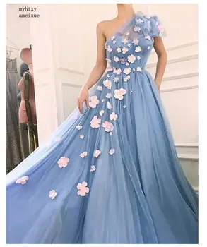 Рокля за сватбеното парти с 3D цветя, тюлевое рокля за бала трапецовидна форма с дължина до пода, вечерни рокли по поръчка, секси рокля
