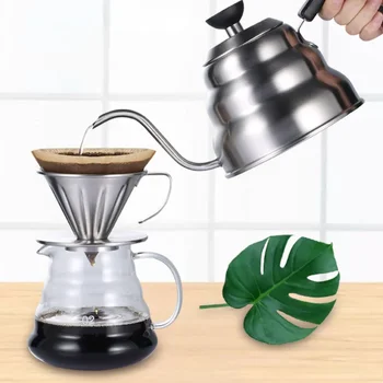 Ръчно Капково чайник С термометър Кафе Аксесоари Кафе машина от неръждаема стомана Чайници с замени с гъска клюн, чайникът, аксесоар с гъши врата