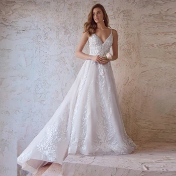 Сватбена рокля от бутик Miaoduo за жени 2022, лейси апликация с отворен гръб, халат за баня за птички, градинска сватбена рокля с дълбоко деколте
