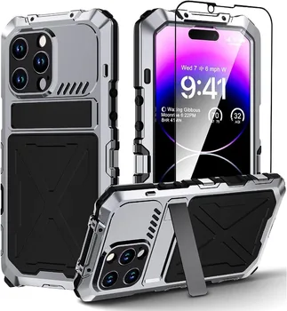 Сверхпрочный Здрав Метален Корпус За iPhone 14 Pro Max 14Plus, Военен Защитен Калъф, Вградена Поставка за Краката със Защита на екрана 9H