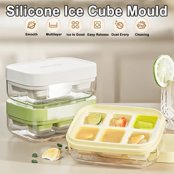 Силиконова форма за кубчета лед с 6 мрежи, Шаблони за тава за лед преса-тип Хладилник за тавата за кубчета лед фризер Устройство за приготвяне на кубчета лед за коктейла Уиски