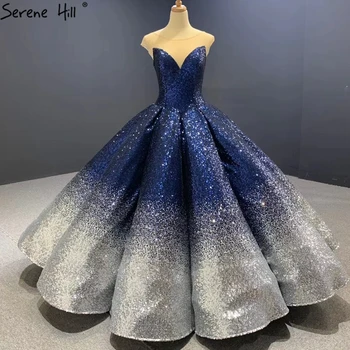 Синьо сребърна рокля с ръкави-капачки, сексуална сватбена рокля 2023, луксозни лъскави сватбени рокли от висок клас без ръкави HA2366 по поръчка