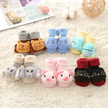 Сладки бебешки чорапи на пода, мультяшные 3D чорапи с животни за новородено, меки памучни нескользящие чорапи със звънци, чорапи за малки момичета и момчета