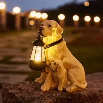Слънчев Градински Декоративни Светлина Реалистични Кучета Външно Осветление Статуя На Куче От Смола Led Нощна Светлина За Пътеката На Двора Декорация На Градината