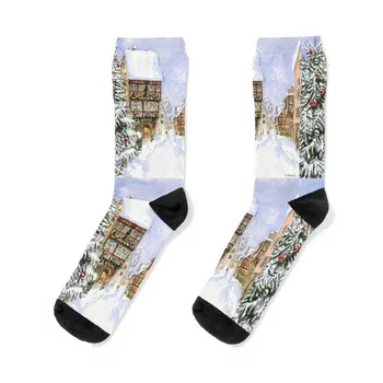 Снежна Коледа, Чорапи със Зимен пейзаж град Колмар, луди чорапи, мини футболни чорапи, чорапи, Зимни Дамски Чорапи, Мъжки