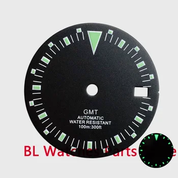 Стерилна циферблат часа BLIGER 29 мм, Оранжева / Зелена Марка на времето, Зелени Светещи Механизми Fit NH34 (GMT) За корпуса на 36-41 мм