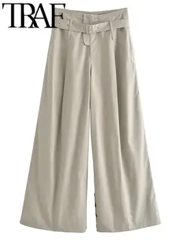 ТРАФИКА на Women 2023, Модни панталони-карго с колан, ежедневни тънки панталони с джобове и висока талия, Mujer 0