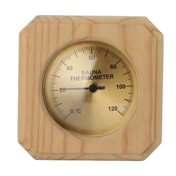 Термометър по Целзий и за сауни Стенен Висока точност от 0 до 120 Целзий Квадратна Златна Плоча, Дървен Термометър за сауна за помещения