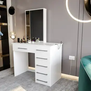 Тоалетка Genette, оцветени в бял цвят, USB порт, за спални Боя Акрилна боя за дрехи Decoden крем Боя за обувки с Бяла кожа