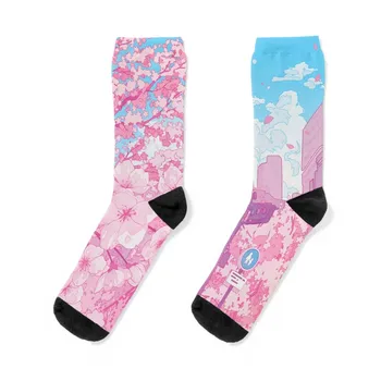 Токийската кула и черешов цвят (коригирани цвят), Чорапи до щиколоток, летни дамски чорапи kawaii, мъжки чорапи