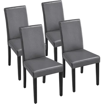 Трапезни столове с висока облегалка от изкуствена кожа MART, тапицирани с изкуствена кожа, за дома, ресторанти, сив