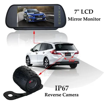 Универсален 7-инчов дисплей на огледалото за обратно виждане, комплект малки камери-пеперуди, двупосочен AV-изображението за обратно виждане в колата на заден ход