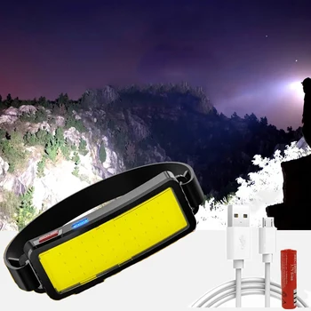 Фарове COB USB акумулаторна главоболие фенер, вградена батерия с капацитет 1000 mah, налобный фенерче с отблясъци, водоустойчив фенер за къмпинг, факел