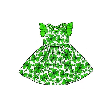 Хит на продажбите, рокля St. Паркър за момичета с принтом централи, зелено малка рокля с цветове, с дълъг ръкав, детски празнична облекло 0