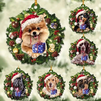 Хубава акрилни фигура кучета, Котки Окачване за колата Коледно Дърво Висящи украса Украса за домашно прозореца на Кабинета Подаръци за малки кученца на парти