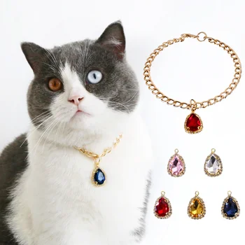 Цветни котешки нашийници Модни яки за празнични партита Луксозни кристални врати с окачване за домашни любимци златна верижка аксесоари за кучета и котки