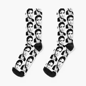 Черно-бял портрет на Боби Каннавале (линогравюра), чорапи, забавни подаръци, чорапи с цветен модел, смешни чорапи, дизайнерски мъжки чорапи, дамски чорапи
