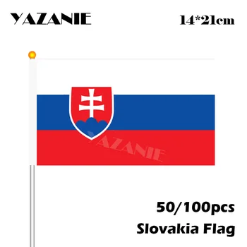 ЯЗАНИ 14*21см 50/100шт Словакия е по-Евтино Ръчно Флаг, търговия на Едро, който да се вее Националният Малко Знаме с Бяло Пластмасово Флагштоком Спортни Фенове 0