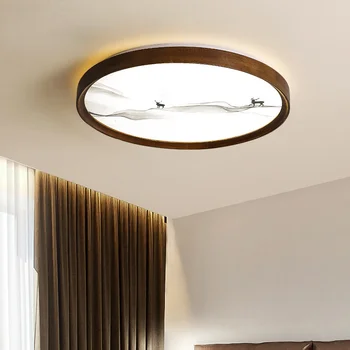 Японската кръгла дизайнерска лампа, тавана лампа, Дървена спалня, хол, Голяма Модерни плафониери с регулируема яркост, с дистанционно управление