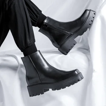 италианската марка, дизайнерски мъжки обувки, луксозни модни обувки с квадратни пръсти, черни обувки tide от естествена кожа на 