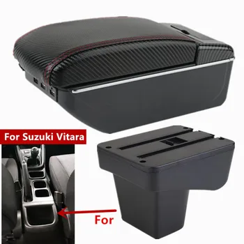 кутия за Подлакътник От въглеродни влакна За Suzuki Vitara Авто Подлакътник на Централната Кутия за съхранение на Дооснащенный USB Пепельницей Подстаканником Автомобилни Аксесоари