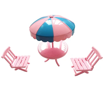 1 комплект Мини Плажен чадър, Маса Столове Набор от играчки модели декорация за детската джобен куклена къща Миниатюрен аксесоар за дома Подарък 1