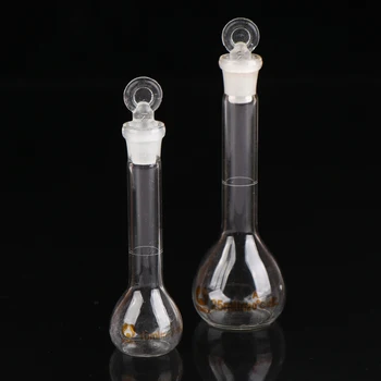 1БР 10/25 мл Прозрачна стъклена обемна колба изделия от Стъкло със запушалка за химическа лаборатория Стъклена колба със запушалка 1
