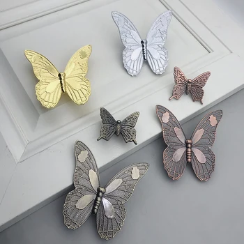 3D Дръжки-пеперуди, Месингови дръжки на вратите в стил Ретро, Античен Бронз, шкаф с една дупка, кутия за мебели, Обков за писалки 1