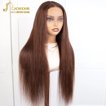 Joedir 13x5 HD Прозрачен перука от естествена коса на дантели, перуки за жени, права коса Remy шоколадово-кафяв цвят с дължина 30 инча 1