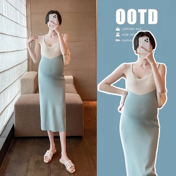 Q46480 # Корейски модни дамски рокли, изящни женствена рокля за бременни, дрехи за бременни, вязаное рокля за бременни. 1