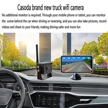 Безжична автомобилна камера за обратно виждане WiFi 12 ~ 24 В Авто led обратната HD нощно виждане Водоустойчив за лек камион, автобус, теглич 1