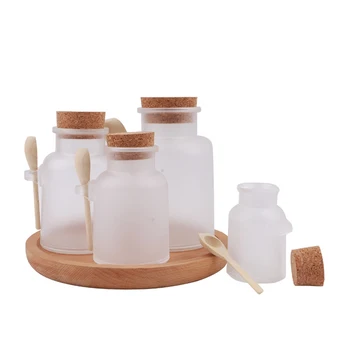 Бутилка соли за вана от матирана пластмаса, Здрава Кутия, Контейнер за маска и Крем с Корк Лъжица 1