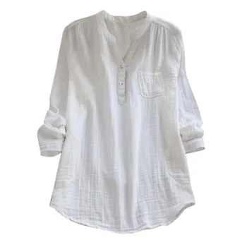 Дамски памучен бельо блуза с дълъг ръкав, дамски однотонная Свободна ежедневни риза с дълъг ръкав, ризи оверсайз, Blusas Para Mujer 1
