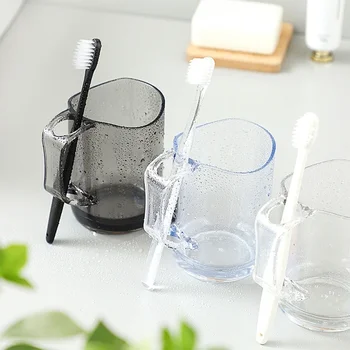 Домакински дюза за изплакване на гърлото с дръжка, пластмасов прозрачна чаша за миене на съдове, чаша за миене на зъбите за двойки в банята 1