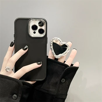 Корейски INS Love Heart Огледален Титуляр-Поставка Мек Калъф За Телефон iPhone 14 Pro Max 12 14 Pro С Покритие Луксозна Защитна Задната корица 1