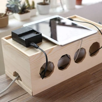 Кутия-органайзер за кабели в дървена стил, организатор за кабели, дом и офис кабелен органайзер за телевизия, компютърни кутии и захранващия кабел 1