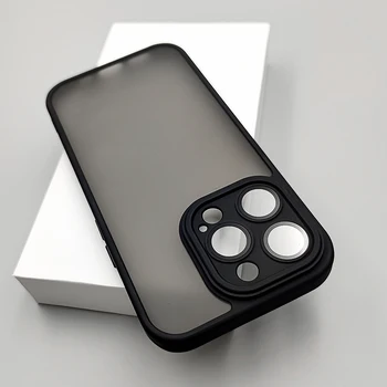Луксозен прозрачен матиран устойчив на удари силиконов калъф за iPhone 15 14 13 12 Pro Max Plus, защитен капак на обектива на камерата с метален бутон 1