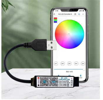 Мини RGB Bluetooth-съвместим контролер, музикален контролер led ленти RGB лента, интелигентно управление на приложение DC 5V 12V 24V 1