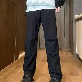Модерен мъжки панталони-карго, Панталони с черен цвят, Еластични джобове на кръста, Спортни панталони, прави Широки Ежедневни дълги панталони в стил хип-хоп 1