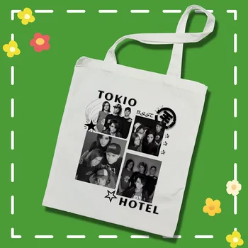 Мультяшные Еко-торбички за пазаруване Tokio Hotel, Дамски чанти за многократна употреба-тоут За жени, Безплатна доставка, пазарска Чанта през рамо 1