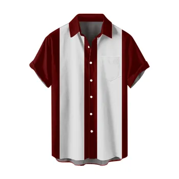 Мъжка лятна ежедневни риза голям размер с принтом, риза с къс ръкав и отложным яка 1